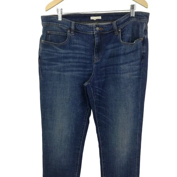 Eileen Fisher Straight Leg Classic Stretch Jeans Size 14 Medium Blue 5 Pocket