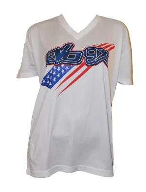 Evo9x STRIPE FLAG V Neck Short Sleeve Shirt White - CLEARANCE