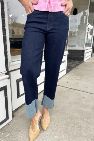 Fay High Rise Fab Ab Straight Leg Roll Up Raw Hem