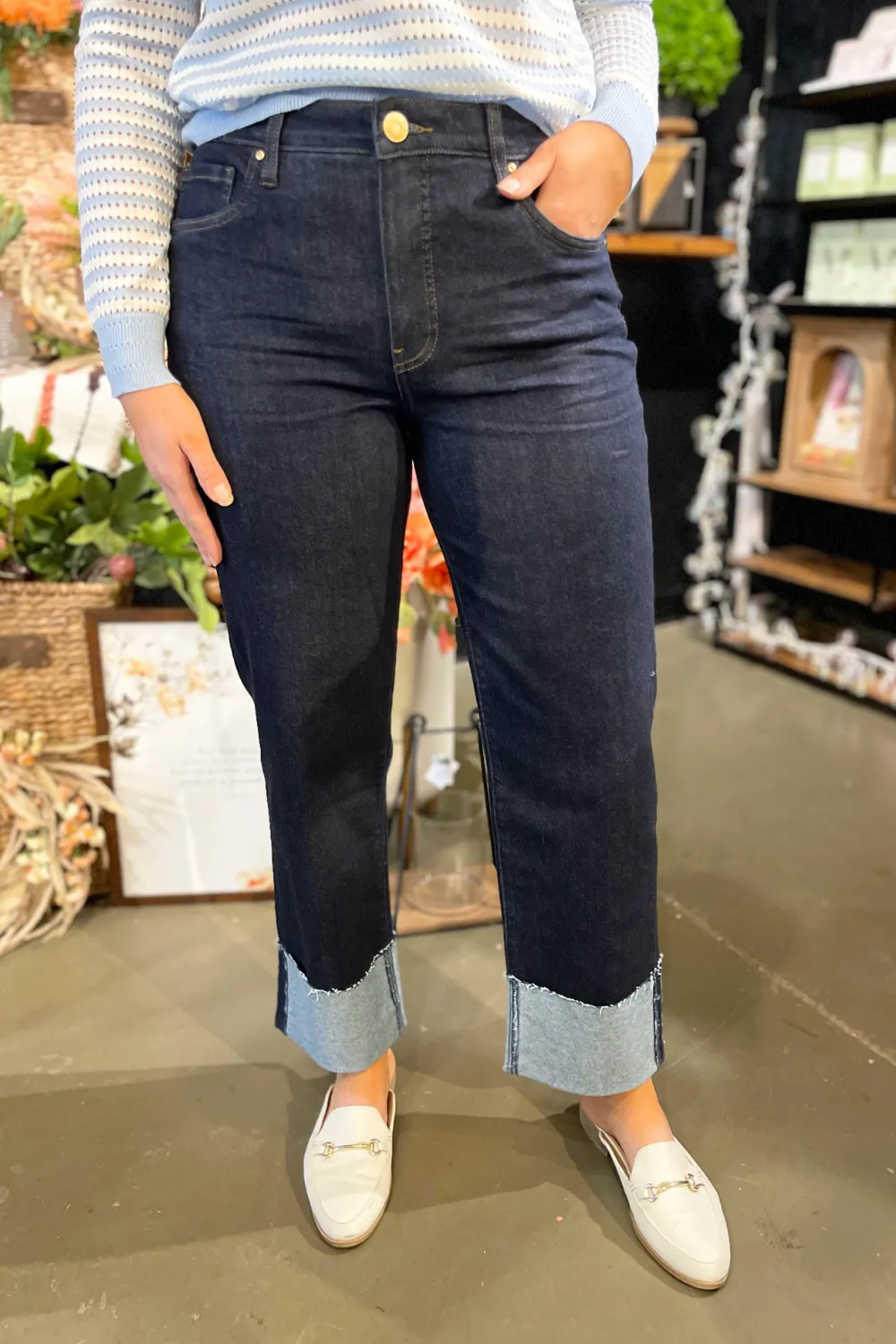 Fay High Rise Fab Ab Straight Leg Roll Up Raw Hem