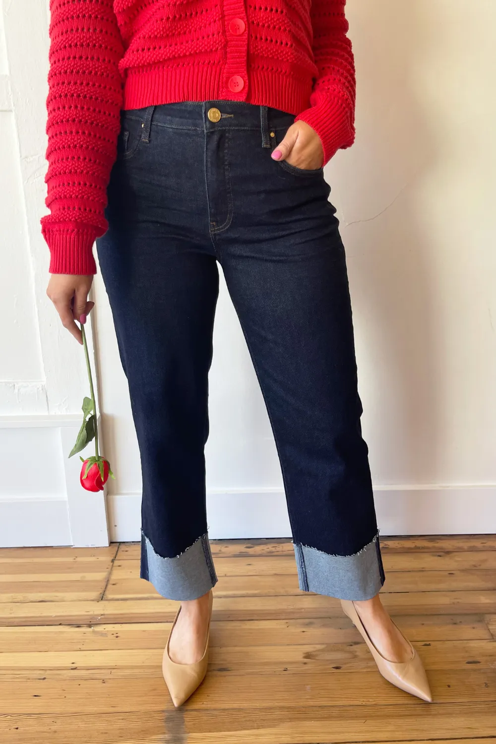Fay High Rise Fab Ab Straight Leg Roll Up Raw Hem