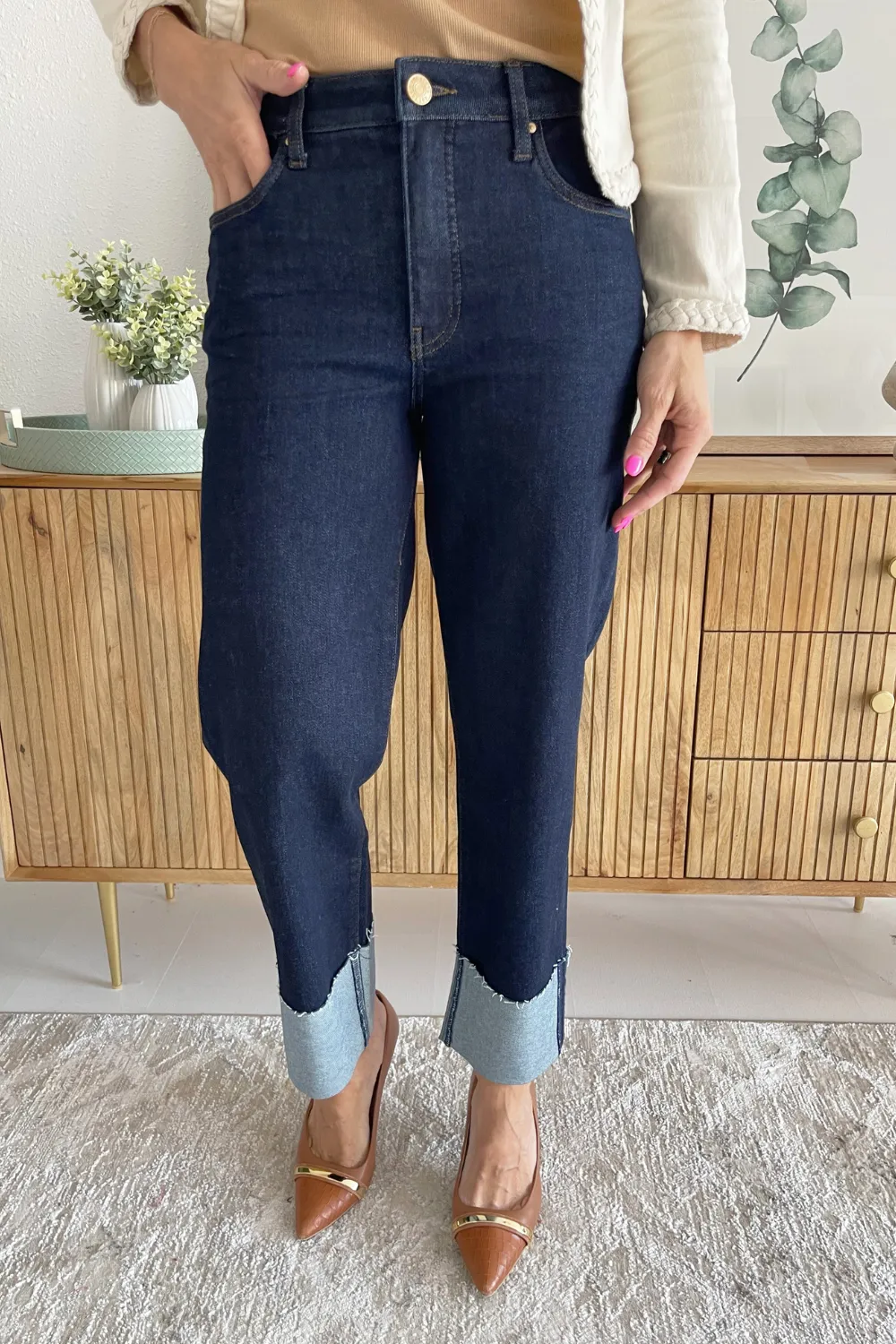 Fay High Rise Fab Ab Straight Leg Roll Up Raw Hem