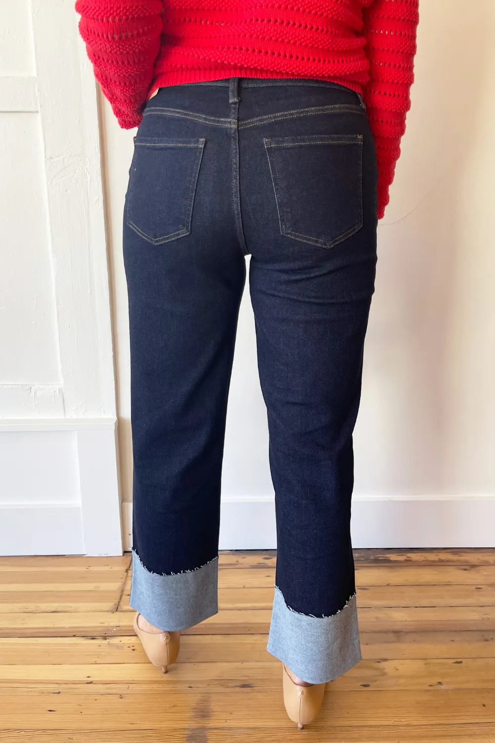 Fay High Rise Fab Ab Straight Leg Roll Up Raw Hem