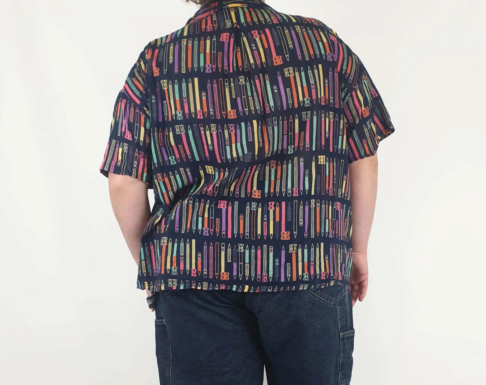 Fillil navy cotton shirt with cute pencil print fits 20-22