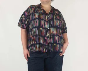 Fillil navy cotton shirt with cute pencil print fits 20-22