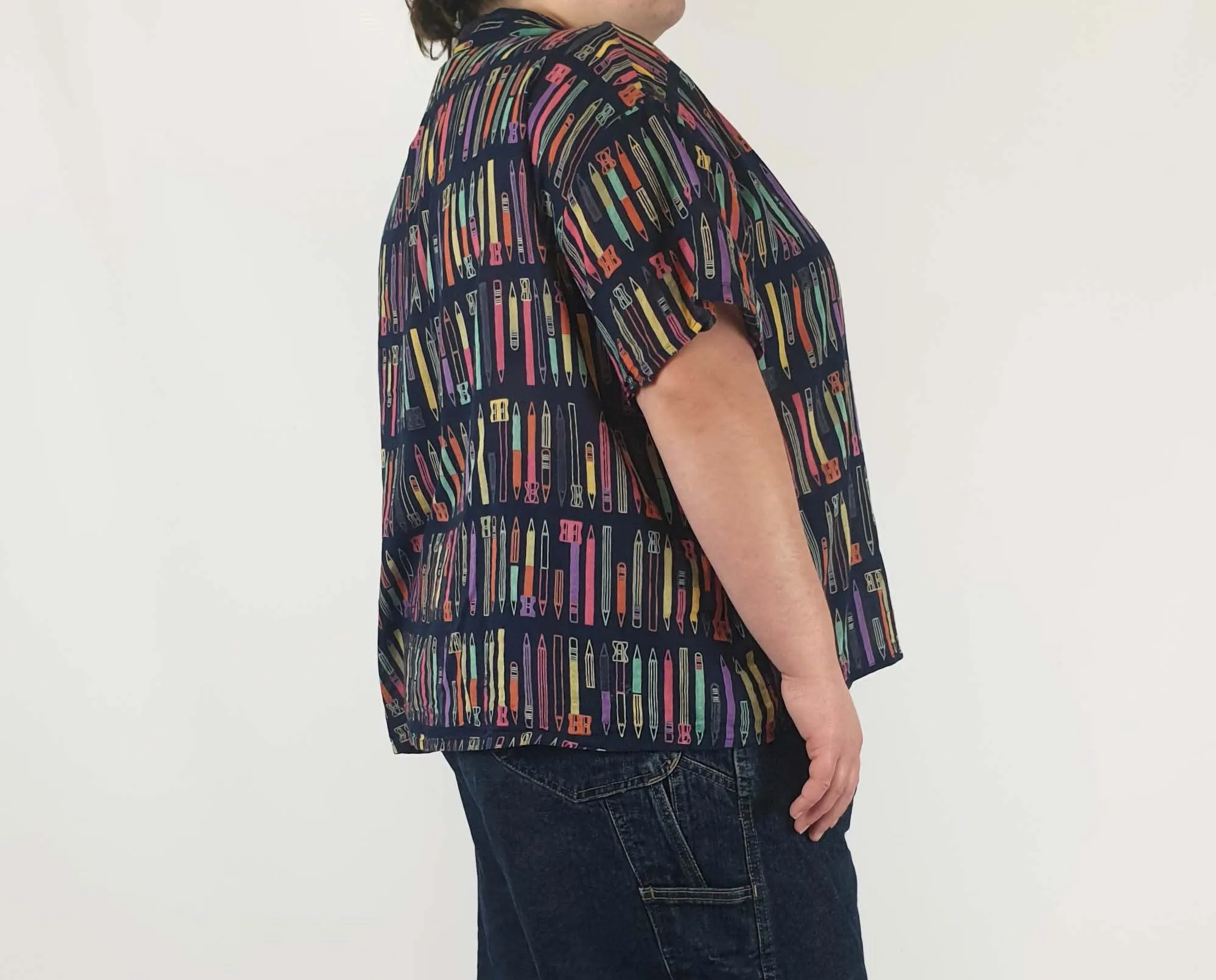 Fillil navy cotton shirt with cute pencil print fits 20-22