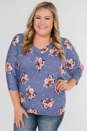 Floral Enchantment Dolman Top- Blue