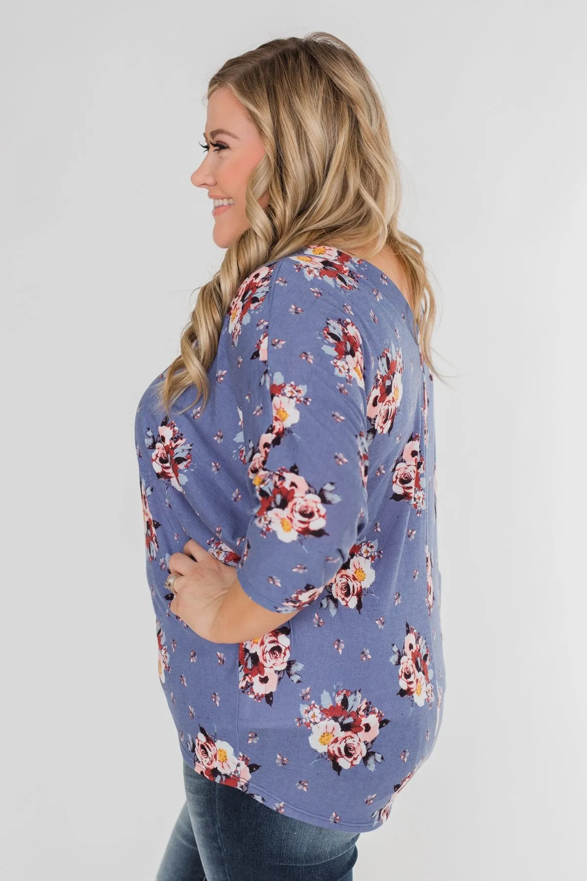 Floral Enchantment Dolman Top- Blue