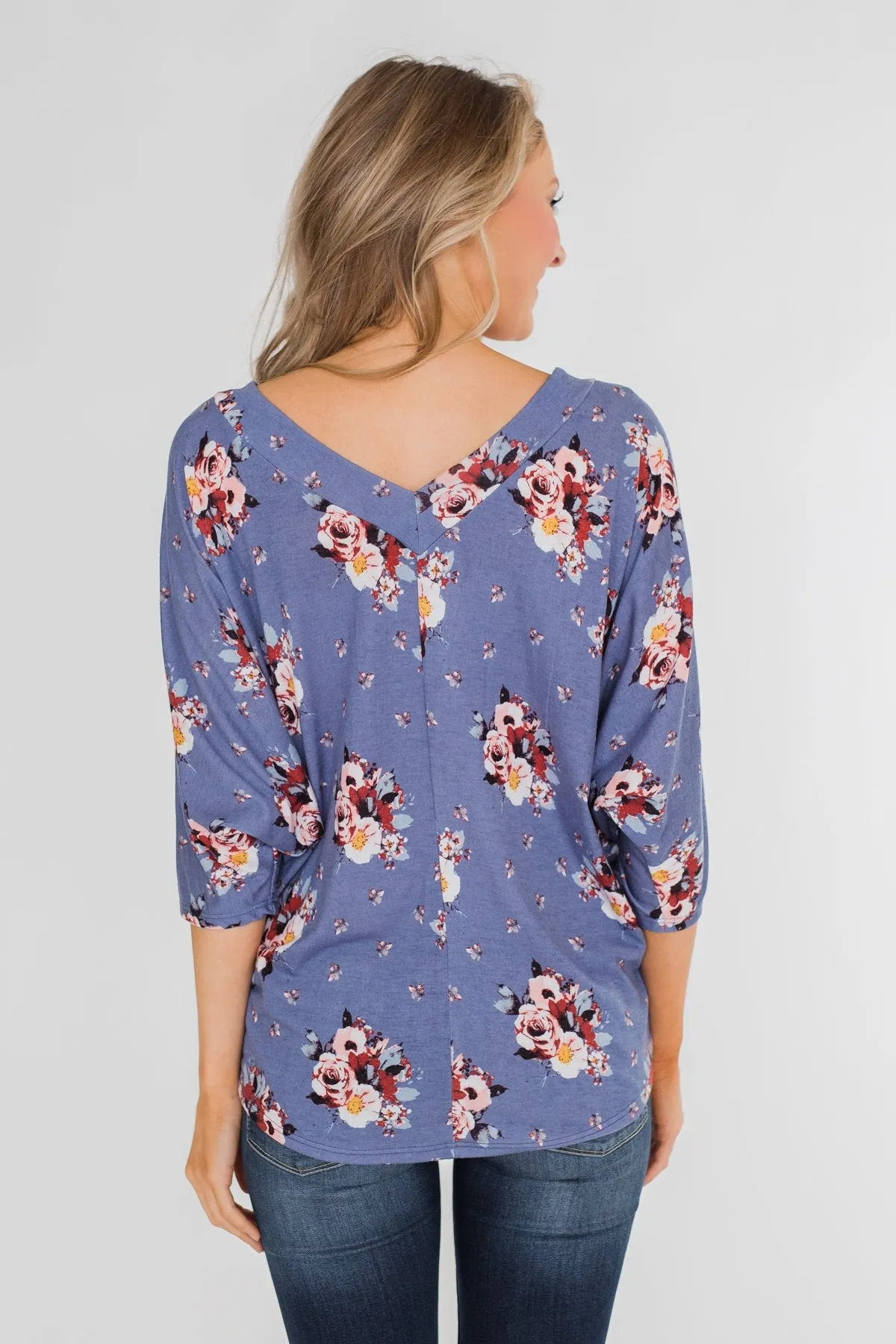 Floral Enchantment Dolman Top- Blue