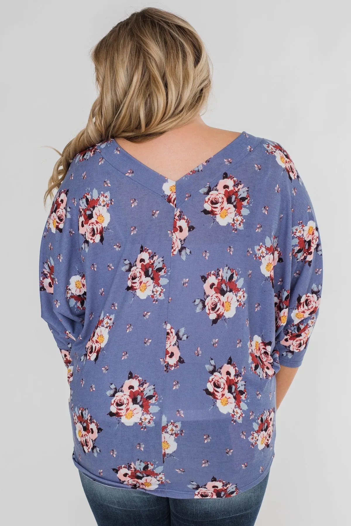 Floral Enchantment Dolman Top- Blue