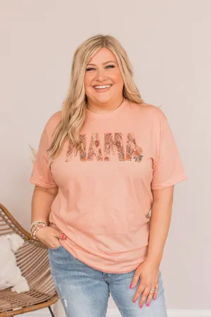 Floral "Mama" Graphic Tee- Peach