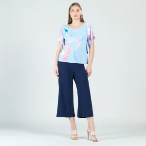 Floral Sketch Caftan Flutter Sleeve Top - Peri/Pink - Final Sale!