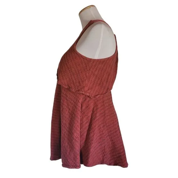 Free People Novelty Orange With Blue Linen Cotton Blend Open Back Mini Dress S