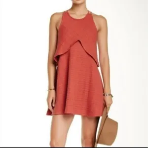 Free People Novelty Orange With Blue Linen Cotton Blend Open Back Mini Dress S
