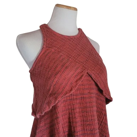 Free People Novelty Orange With Blue Linen Cotton Blend Open Back Mini Dress S