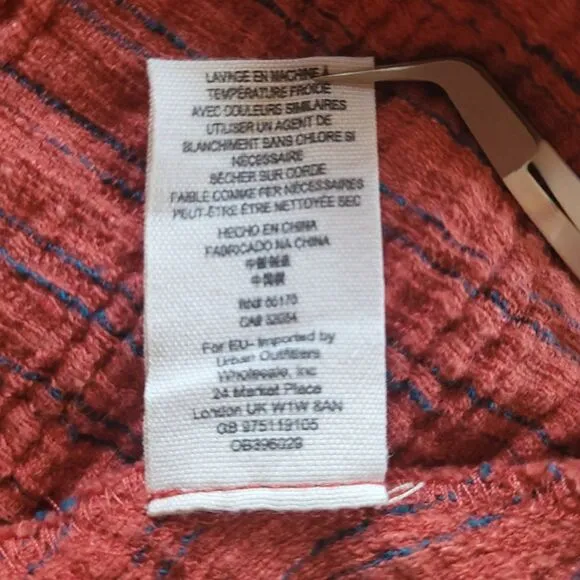 Free People Novelty Orange With Blue Linen Cotton Blend Open Back Mini Dress S