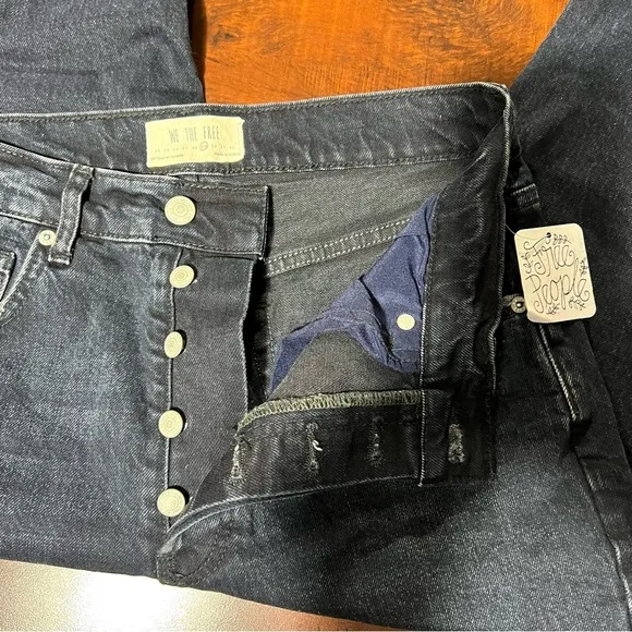 FREE PEOPLE We The Free Denim High Rise Distressed Black Raw Hem Jeans Size 29