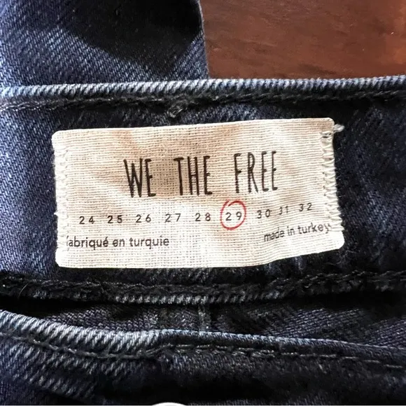 FREE PEOPLE We The Free Denim High Rise Distressed Black Raw Hem Jeans Size 29