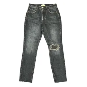 FREE PEOPLE We The Free Denim High Rise Distressed Black Raw Hem Jeans Size 29