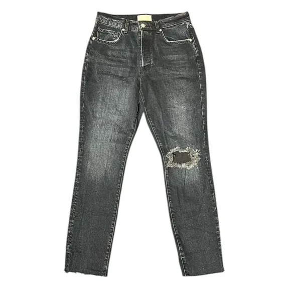 FREE PEOPLE We The Free Denim High Rise Distressed Black Raw Hem Jeans Size 29