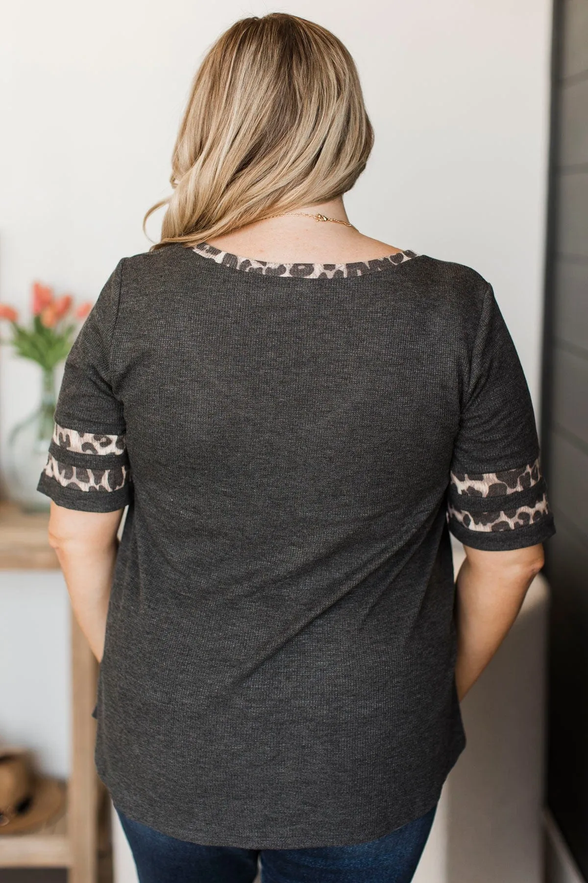 Full Of Attitude V-Neck Top- Charcoal & Leopard