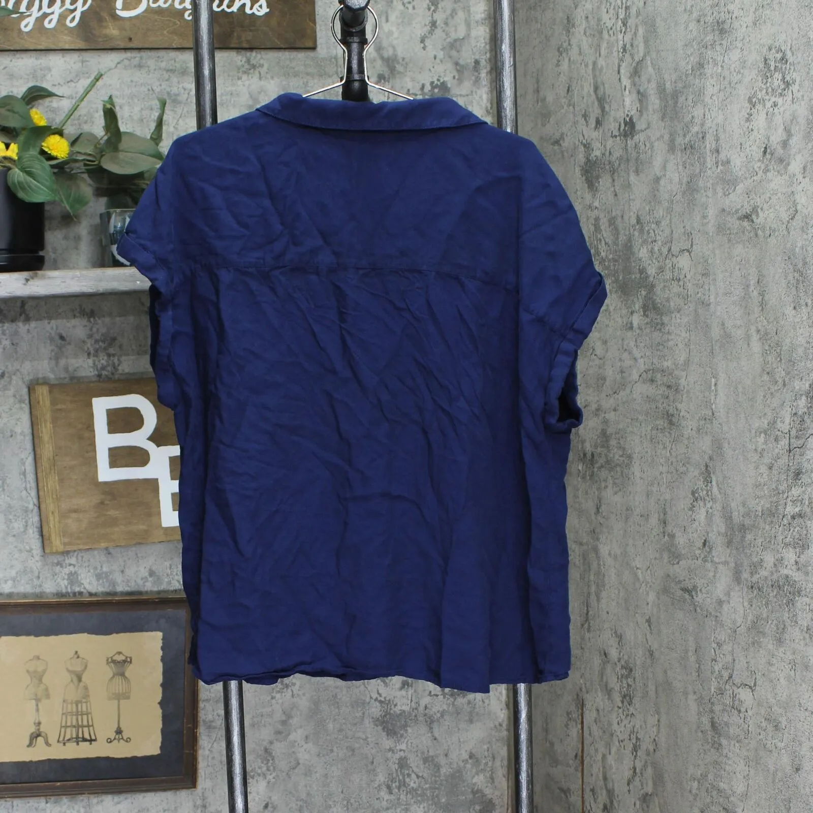 Gap Womens V-Neck Pullover Short Sleeve Blouse Shirt Top Navy Blue 2XL