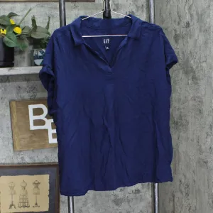 Gap Womens V-Neck Pullover Short Sleeve Blouse Shirt Top Navy Blue 2XL