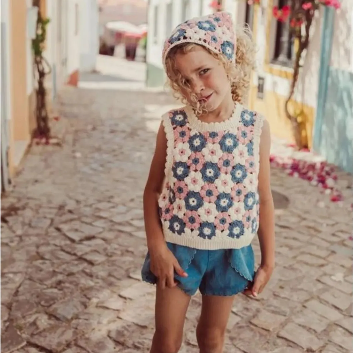 Girls Pink Knitted Cotton Vest