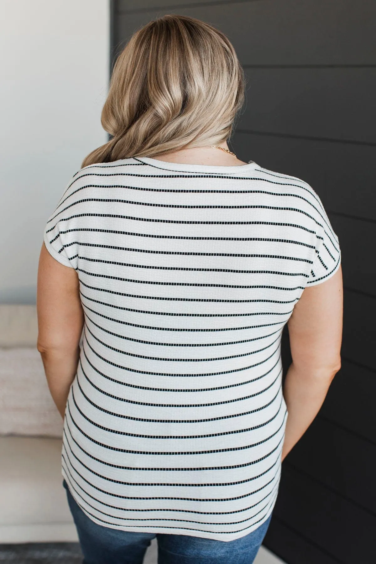 Gives Me Pause Striped V-Neck Top- Ivory