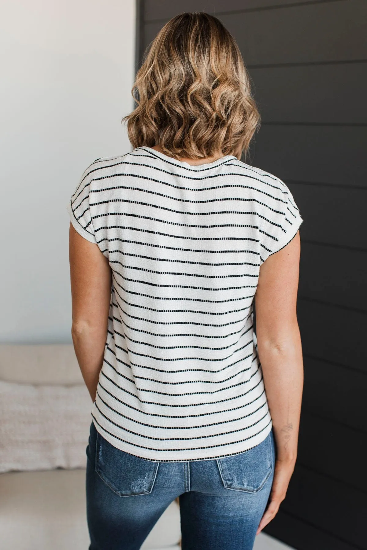 Gives Me Pause Striped V-Neck Top- Ivory