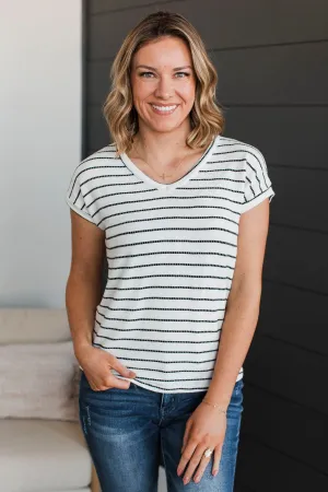 Gives Me Pause Striped V-Neck Top- Ivory