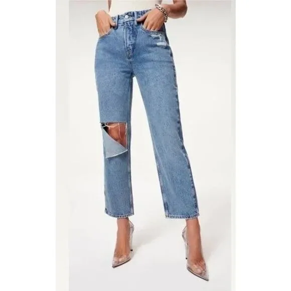 Good American '90s Duster Straight Leg Jeans In Blue950 6/28 NWT