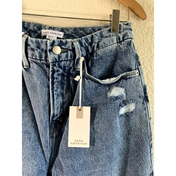 Good American '90s Duster Straight Leg Jeans In Blue950 6/28 NWT