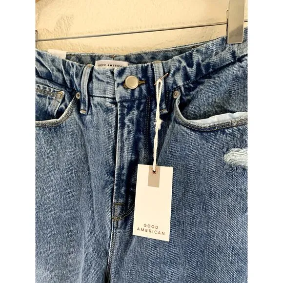Good American '90s Duster Straight Leg Jeans In Blue950 6/28 NWT