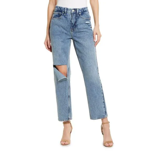 Good American '90s Duster Straight Leg Jeans In Blue950 6/28 NWT