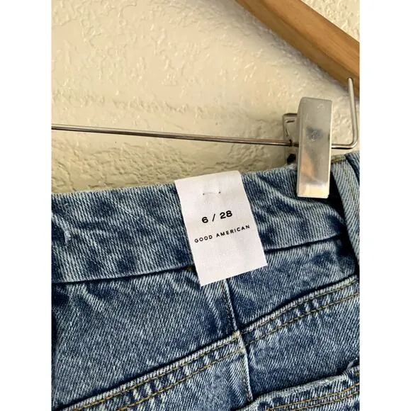 Good American '90s Duster Straight Leg Jeans In Blue950 6/28 NWT