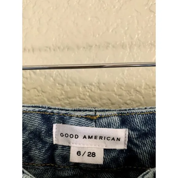 Good American '90s Duster Straight Leg Jeans In Blue950 6/28 NWT