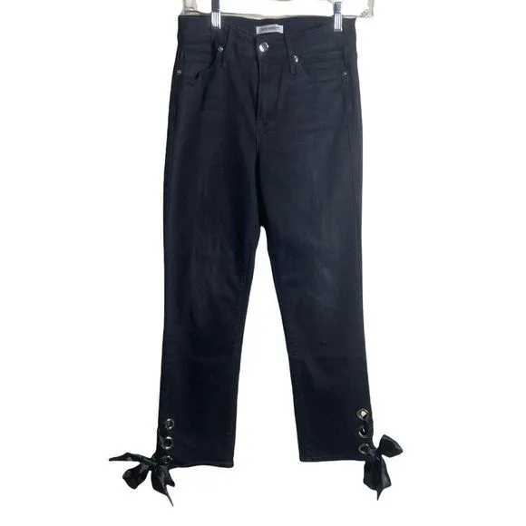 Good American Black Straight Leg Ankle Lace Up Ribbon Jeans GASLALU452