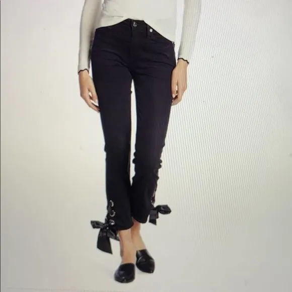 Good American Black Straight Leg Ankle Lace Up Ribbon Jeans GASLALU452