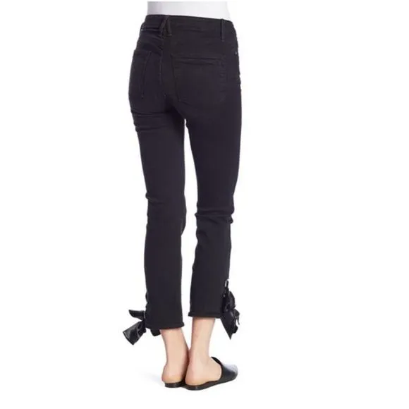 Good American Black Straight Leg Ankle Lace Up Ribbon Jeans GASLALU452