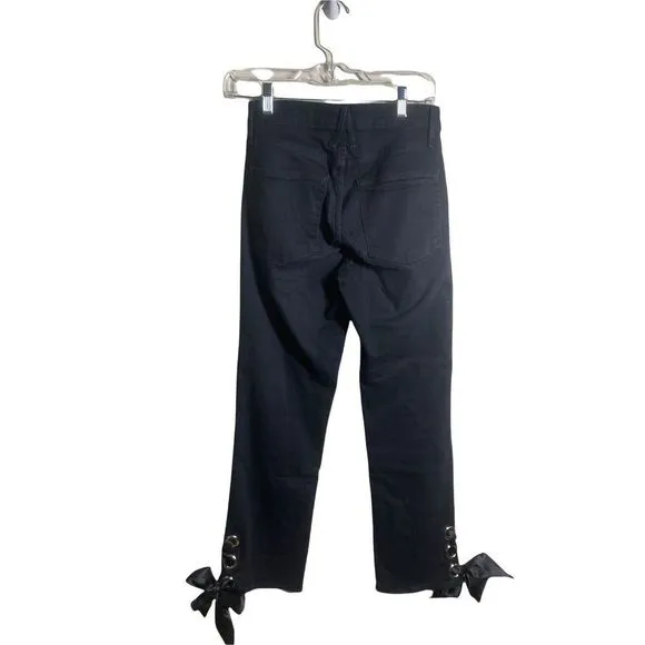 Good American Black Straight Leg Ankle Lace Up Ribbon Jeans GASLALU452