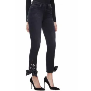 Good American Black Straight Leg Ankle Lace Up Ribbon Jeans GASLALU452