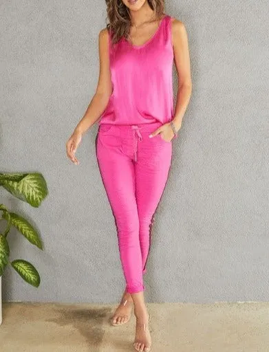 Green Red Ribbon Side Stripe Jogger Fuschia