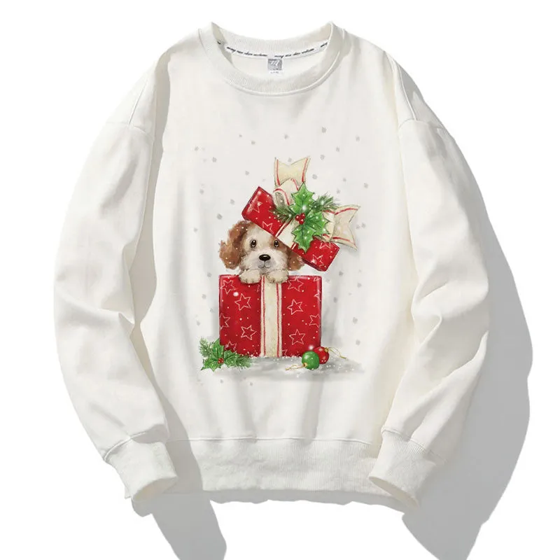 Happy 2021 Christmas O-Neck White Sweater L