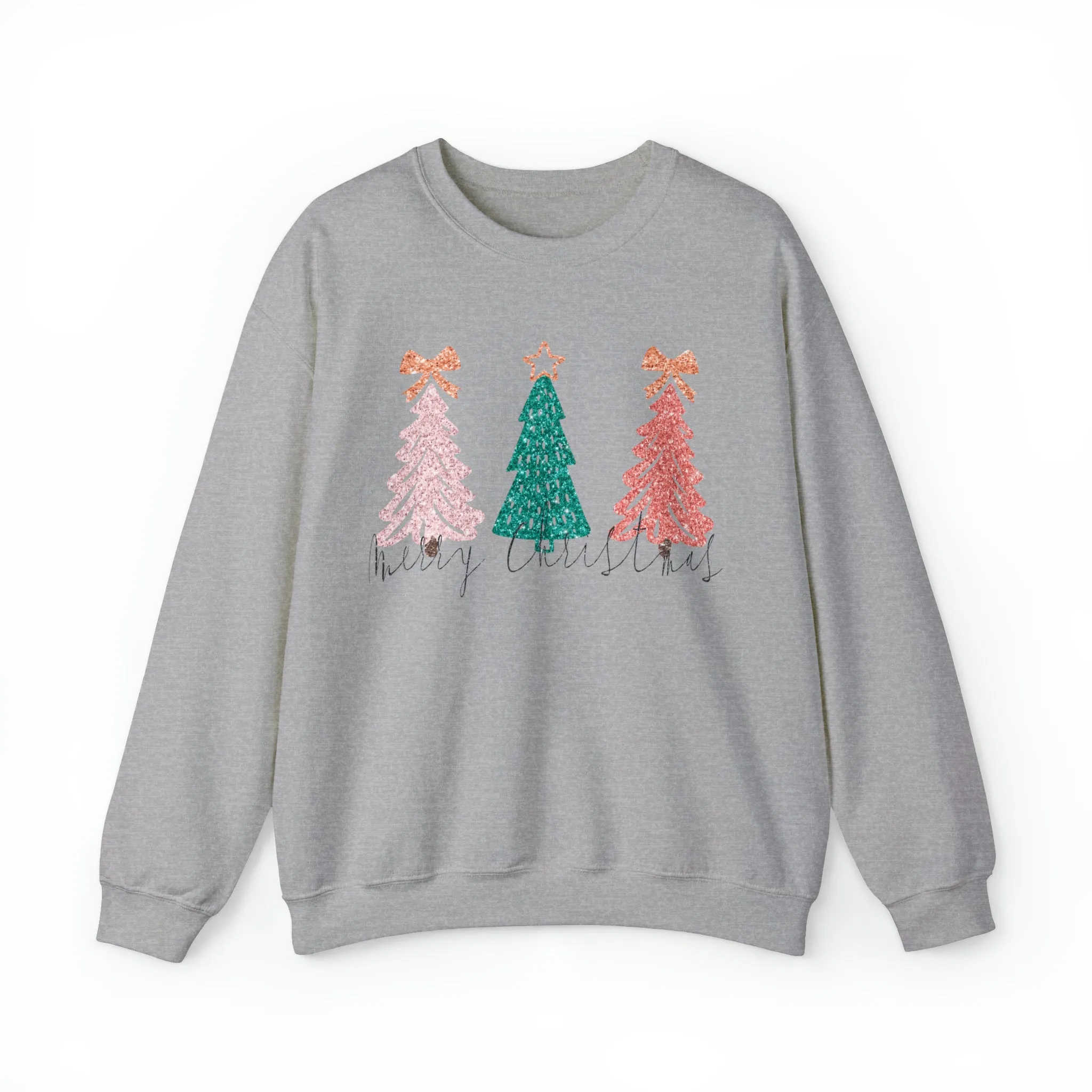 Hazel Blues® |  Christmas Trees Faux Glitter Graphic Sweatshirt