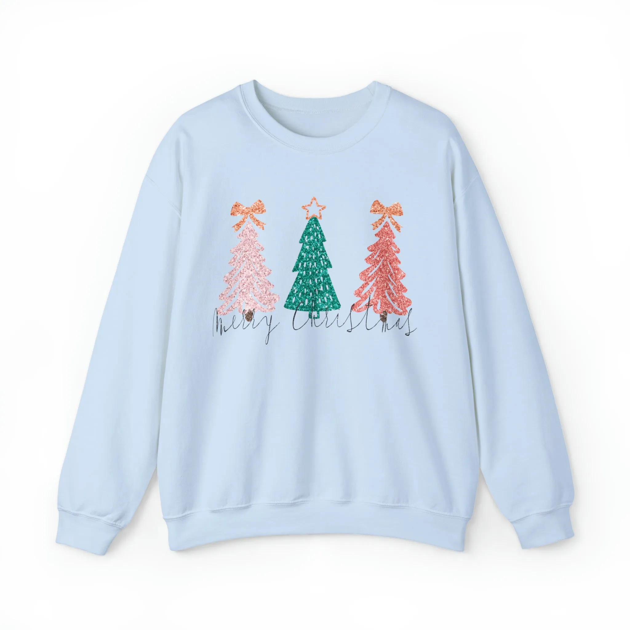 Hazel Blues® |  Christmas Trees Faux Glitter Graphic Sweatshirt