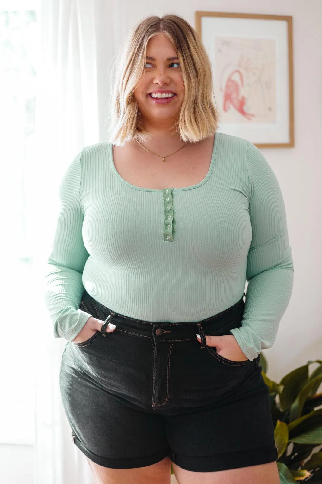 Hazel Blues® | Count On Me Ribbed Bodysuit in Sage