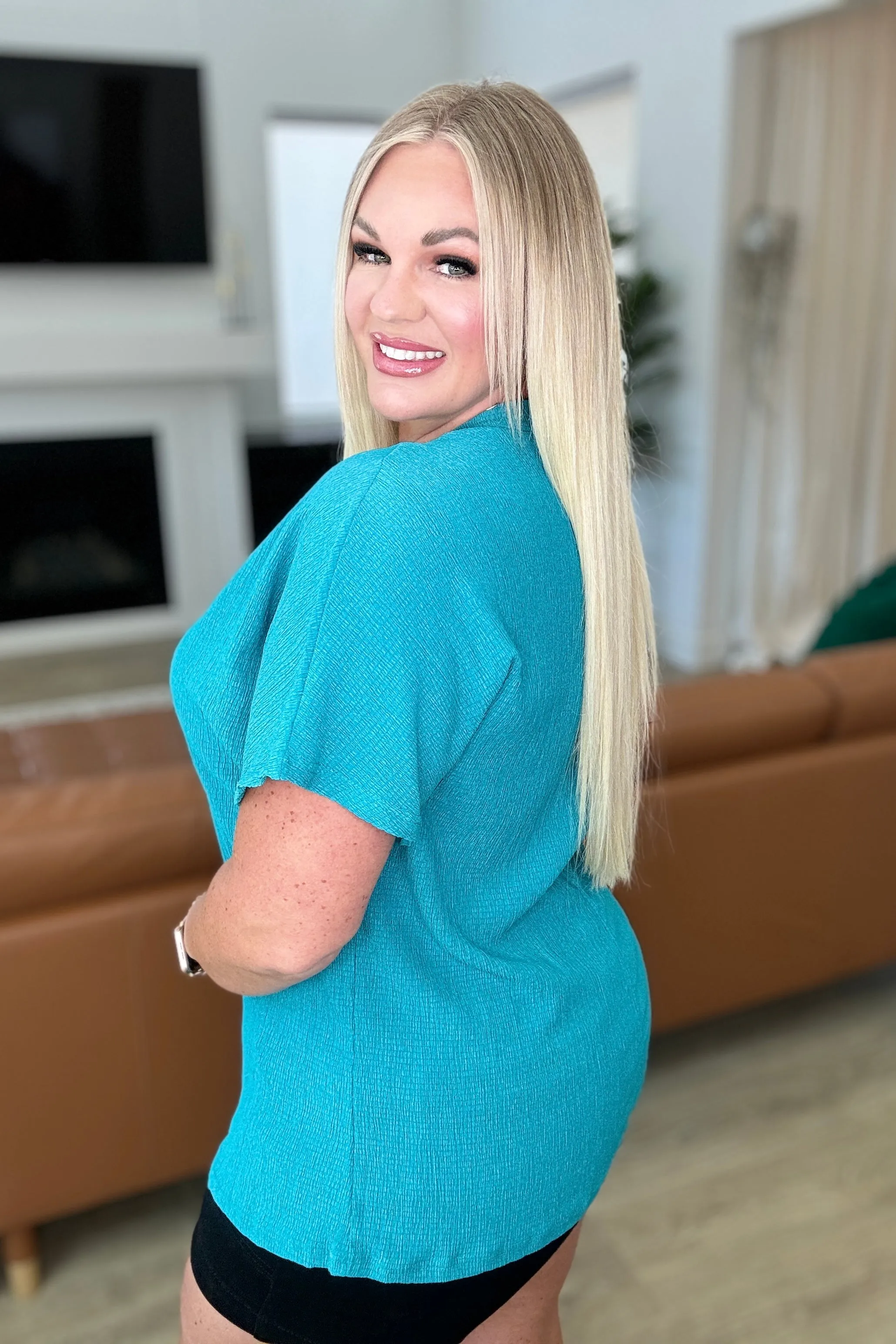 Hazel Blues® |  Trial and Error Textured V-Neck Blouse in Teal