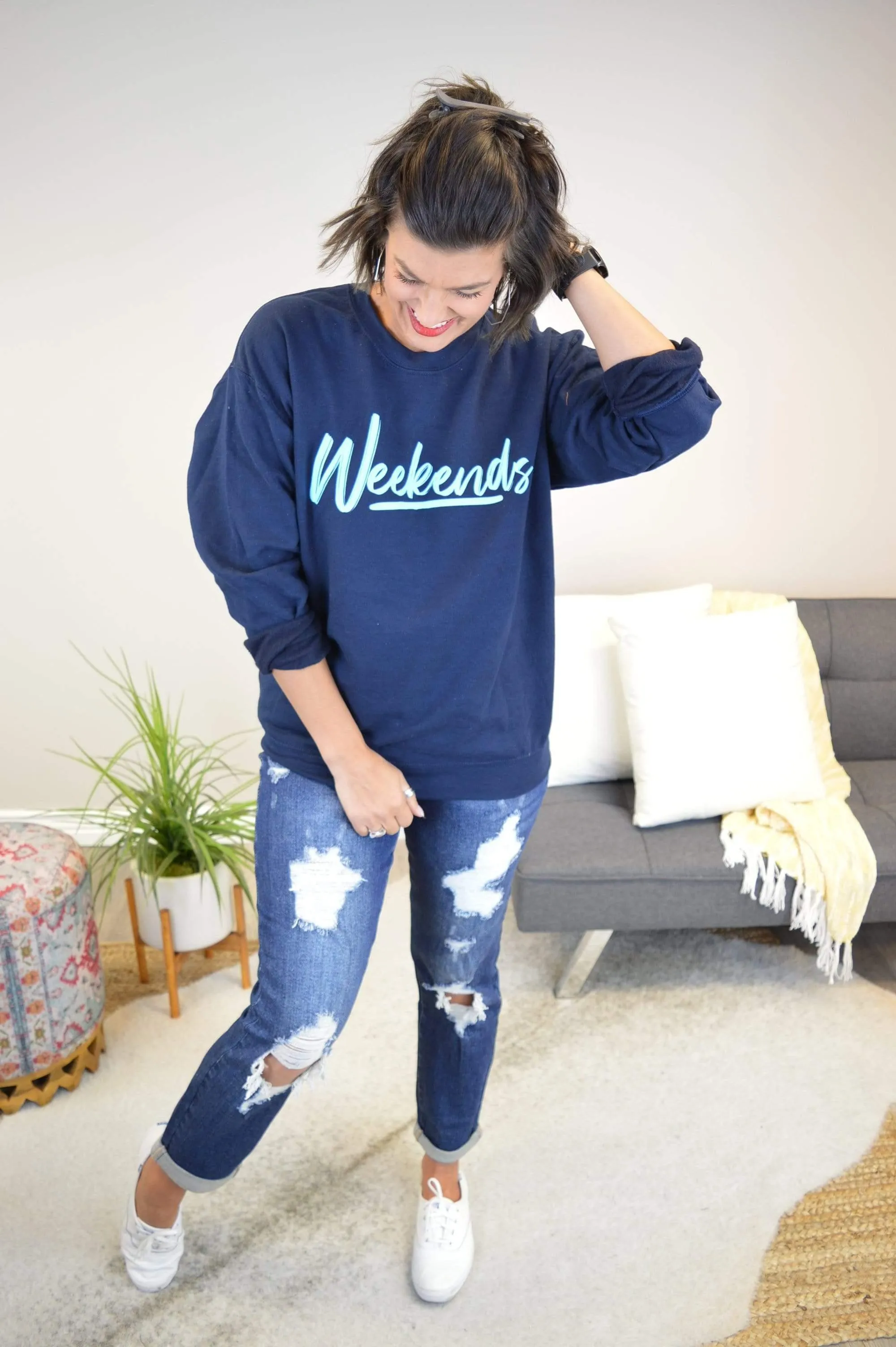 Hazel Blues® | Weekends Graphic Sweatshirt