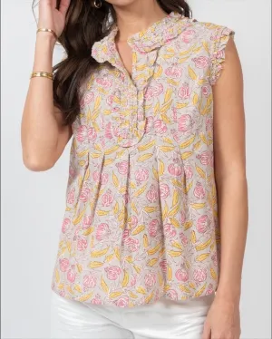 Hi Neck Ruffles Have Ridges Slvless Pleated Accent Top